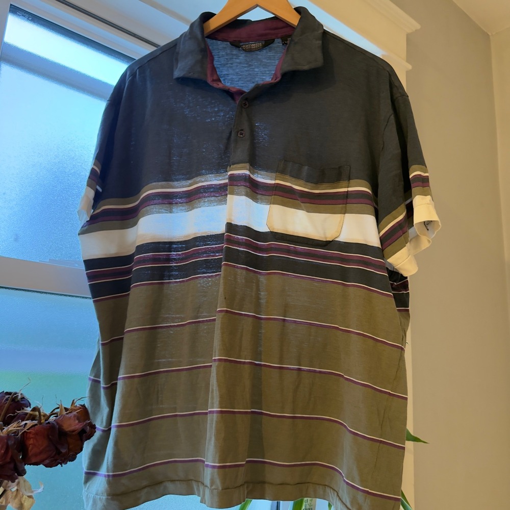 Vintage‎ Nightsbridge Striped Short Sleeve Pocket Polo Shirt Grandpacore Mens 2X